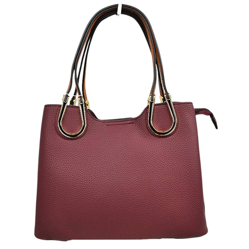 Textured Faux Leather Horseshoe Handle Women's Tote Bag