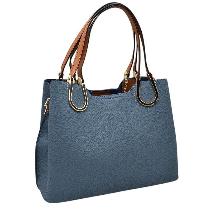 Textured Faux Leather Horseshoe Handle Women's Tote Bag