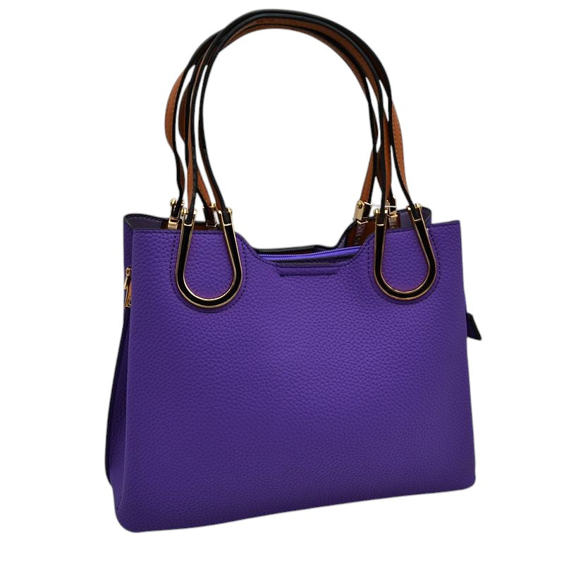 Textured Faux Leather Horseshoe Handle Women's Tote Bag