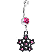 Pink Gem Flowering Dark Winter Snowflake Dangle Belly Ring