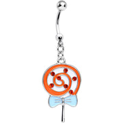 Orange Gem and Orange Swirled Bow Wrapped Lollipop Dangle Belly Ring