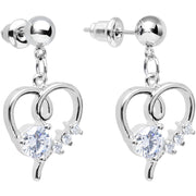 Clear Cubic Zirconia Feel the Love Heart Dangle Post Earrings
