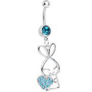 Aqua Cubic Zirconia Hugging Heart Bunny Dangle Belly Ring