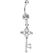 Clear Gem Sparkling Twisted Key Dangle Belly Ring