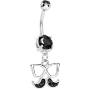 Black Gem Chichi Glasses and Paved Mustache Dangle Belly Ring