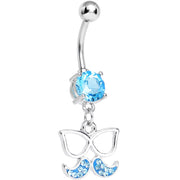 Aqua Gem Chichi Glasses and Paved Mustache Dangle Belly Ring