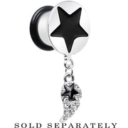 1/2 Clear Gem Angel Wing and Black Star Single Flare Dangle Plug