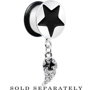 9/16 Clear Gem Angel Wing and Black Star Single Flare Dangle Plug