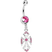 Pink Gem Ornate Heavenly Cross Dangle Belly Ring
