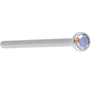 18G 3/4 Aurora CZ Steel Straight Fishtail Nose Ring 2mm