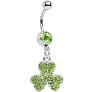 Light Green Gem Almost Lucky Three Leaf Clover Dangle Belly Ring