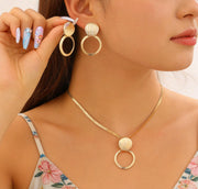 Creative Circle Heart Geometric Pendant Necklace & Earrings Elegant Jewelry Set