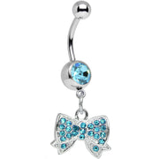 Aqua Gem Bedecked Bow Tie Dangle Belly Ring