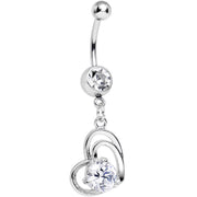 Clear Cubic Zirconia Smitten By Love Twin Heart Dangle Belly Ring