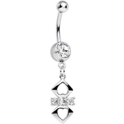 Clear Cubic Zirconia Double Heart Cut Out Dangle Belly Ring