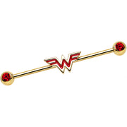 Red Gem Gold Plated Licensed Wonder Woman Logo Industrial Barbell