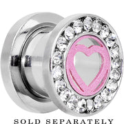 1/2 Stainless Steel Clear Gem Pink Heart Tunnel Plug