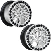 9/16 Black Gem Stainless Steel Single Flare Tree of Life Plug Set