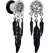 0G Clear Gem Steel Single Flare Tree of Life Dangle Plug Set