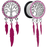 11/16 Pink Gem Steel Single Flare Tree of Life Dangle Plug Set