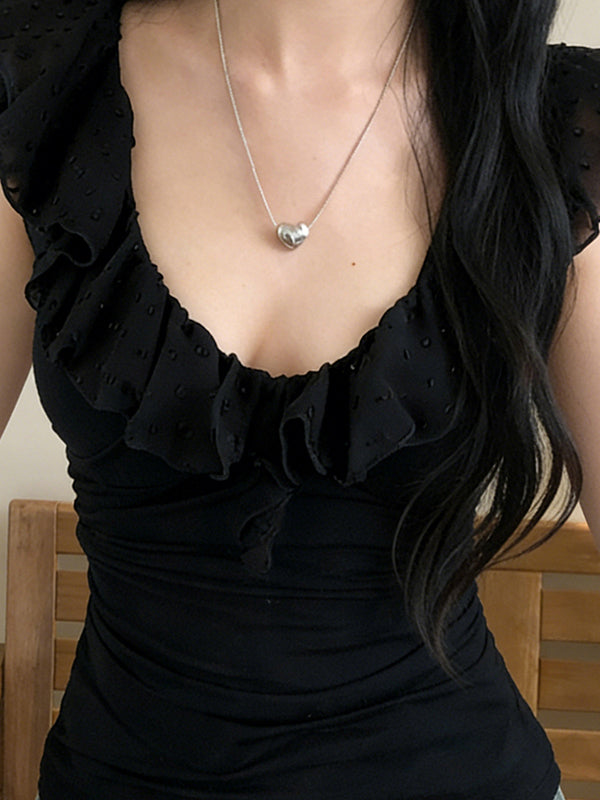 Black Ruffles Short Sleeve