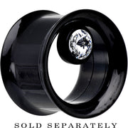 9/16 Black IP Clear CZ Double Flare Screw Fit Tunnel
