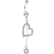 Clear Paved Heart and Star Dangle Belly Ring