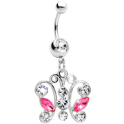 Clear Pink Gem Tokyo Lace Butterfly Dangle Belly Ring