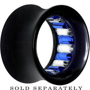 Black Acrylic Blue and Clear Gem Inlay Saddle Tunnel Plug 0G to 1 Inch