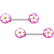 316L Stainless Steel Pink White Double Flower Nipple Barbell Set