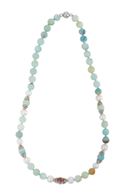 Amazonite, pearl, and silver necklace
