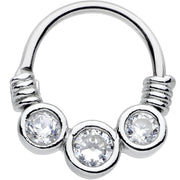16G Stainless Steel Triple Bezel Clear Circle Septum Clicker