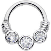 14G Stainless Steel Triple Round Clear Bezel Gem Septum Clicker