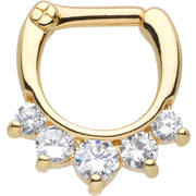 14G Gold Plated Golden Penta Clear Gem Septum Clicker