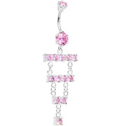 925 SilverPink CZ Chandelier Ladder Style Dangle Belly Ring