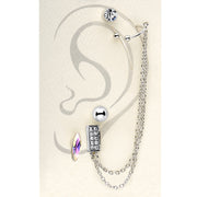 Silver Tone Aurora Marquis Clear Chain Ear Cuff Stud Earring Set