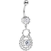 Clear Cubic Zirconia Crochet Flower Dangle Belly Ring