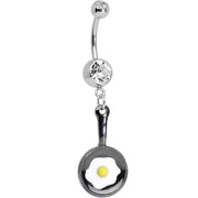 Fried Egg on a Black Frying Pan Dangle Belly Ring
