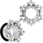 18mm Clear and Aurora Gem Snowflake Steel Tunnel Plug Set