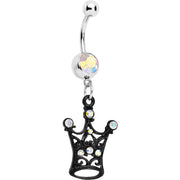 Aurora Czech Stone Black Victorian King Crown Dangle Belly Ring