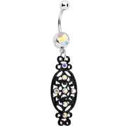 Aurora Czech Stone Black Victorian Design Dangle Belly Ring