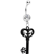 Clear Czech Stone Black Victorian Antique Key Dangle Belly Ring