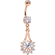 14k Rose Gold Plated Clear Gem Tribal Fan Drop Dangle Belly Ring