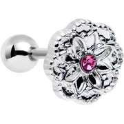 16G 1/4 Pink Gem Steel Mandala Flower Tragus Cartilage Earring