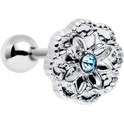 16G 1/4 Aqua Gem Steel Mandala Flower Tragus Cartilage Earring