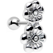 16G 1/4 Clear Gem Steel Double Flower Tragus Cartilage Earring