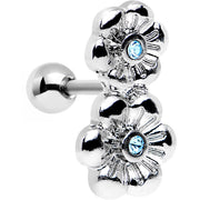 16G 1/4 Aqua Gem Steel Double Flower Tragus Cartilage Earring