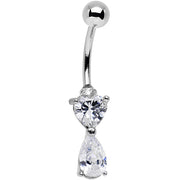 Clear Gem Stainless Steel Teardrop Heart Belly Ring