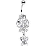 Clear Gem Framework Flower Butterfly Dangle Belly Ring