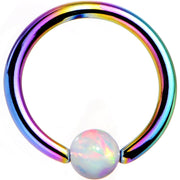 16G 5/16 White Synthetic Opal Rainbow IP Steel BCR Captive Ring